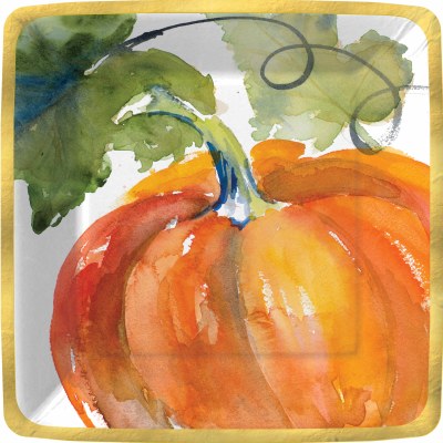 Pack of Eight 7" Sq Orange and Green Pumpkin Plates