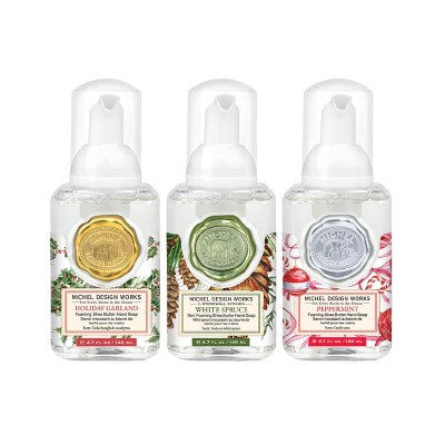 Set of Three 4.7 Oz Holiday Garland, White Spruce, and Peppermint Fragrance Foaming Hand Soaps