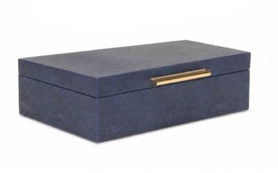 9" x 11.75" Navy Textured Box With Gold Handle