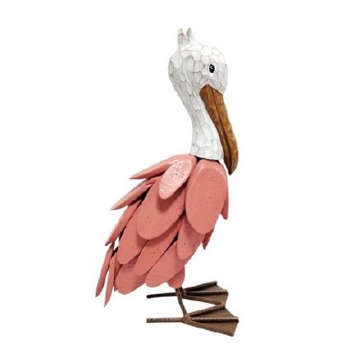 12" Coral and White Wood and Metal Pelican