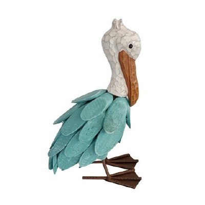 12" Turquoise and White Wood and Metal Pelican