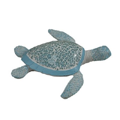 7" Blue Mosaic Glass Polyresin Turtle