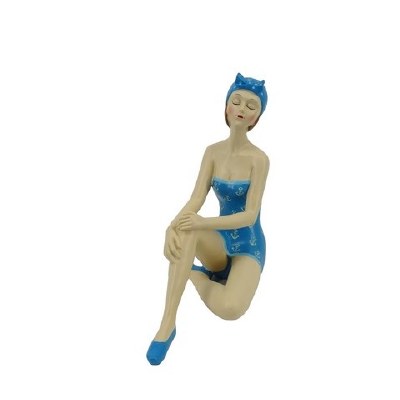 7" Blue Beach Lady Sitting Figurine