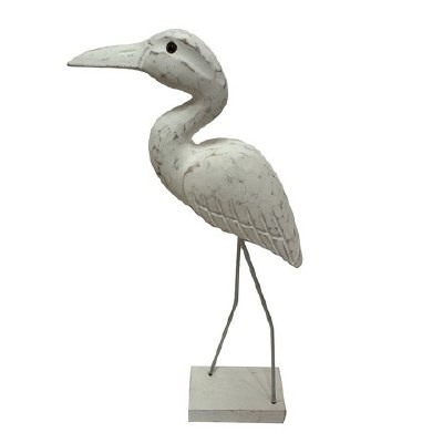 15" White Egret Polyresin and Metal Statue