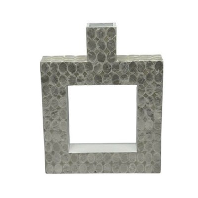 16" White Square With a Hole capiz Vase