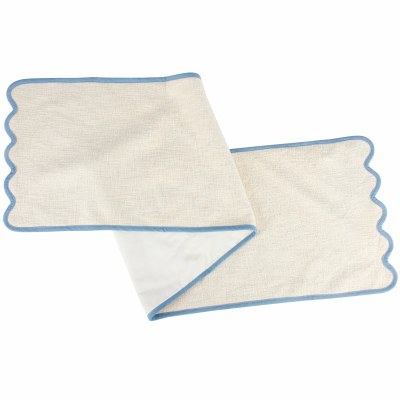 60" Beige Blue Wavy Edge Table Runner