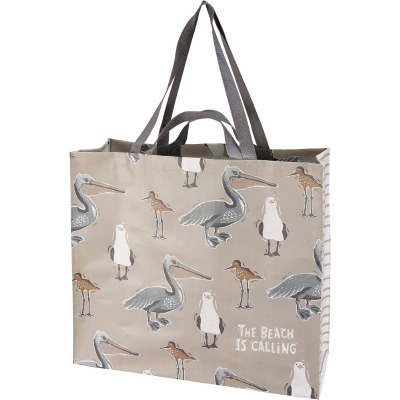 9" Taupe "The Beach Is Calling" Bird Tote
