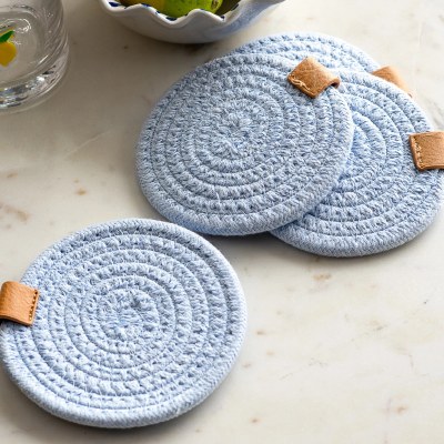 Set of Four 4" Blue Fabric Coasters