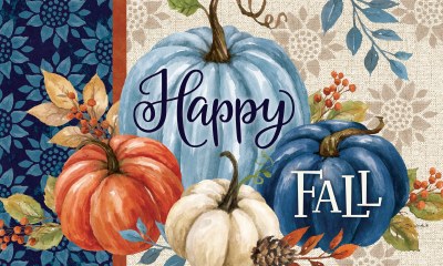 18" x 30" "Happy Fall" Blue Pumpkins Doormat