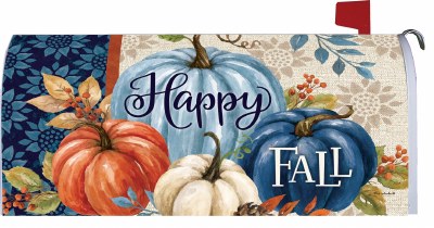 "Happy Fall" Blue Pumpkins Mailbox Cover
