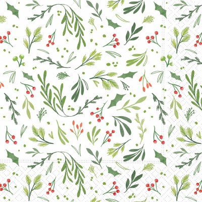6.5" Sq Festive Greenery Lunch Napkins