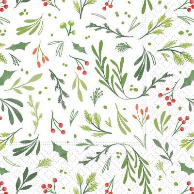 5" Sq Festive Greenery Beverage Napkins