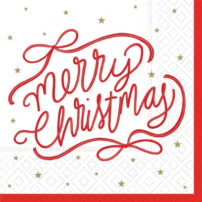 5" Sq Red "Merry Christmas" Beverage Napkins