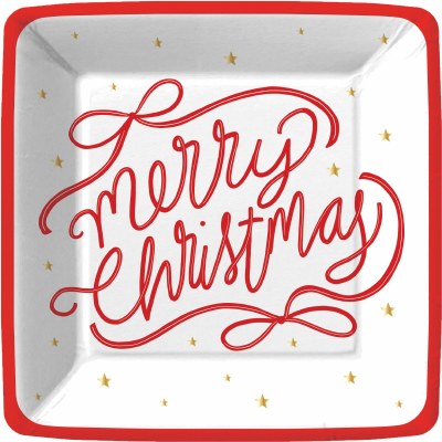 Pack of Eight 7" Sq Red "Merry Christmas" Plates