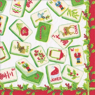 5" Sq Christmas Mahjong Beverage Napkins