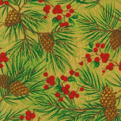6.5" Pine Berry Gold Lunch Napkins
