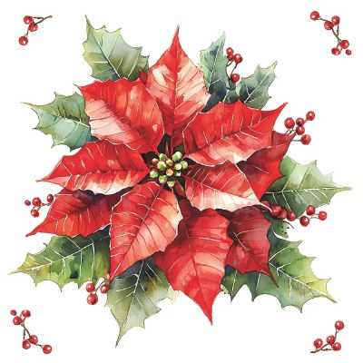 5" Square Red Poinsettia Beverage Napkins