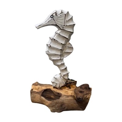 10" Whitewash Seahorse on Driftwood Base
