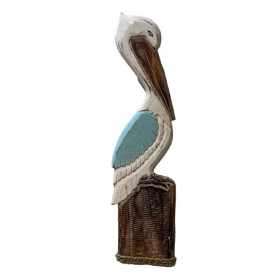 24" White Blue and Brown Pelican Wood Plaque