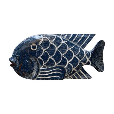 12" Dark Blue Blue Wood Fish