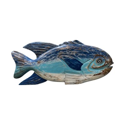 20" Distressed Dark Blue and Light Blue Wood Fish