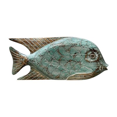 20" Aqua and Brown Wood Fish