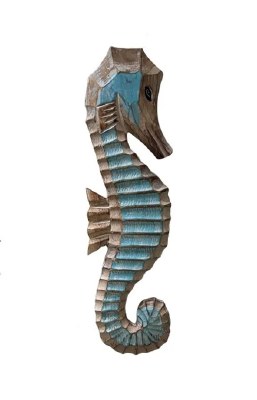 20" Aqua and Brown Seahorse Wood Plaque
