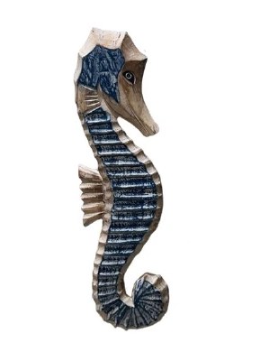 20" Blue and Brown Seahorse Wood Plaque