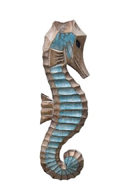 16" Aqua and Natural Seahorse Wood Plaque
