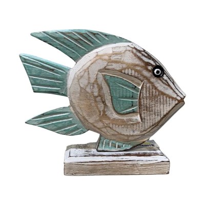 6" Whitewash Green Wood Fish