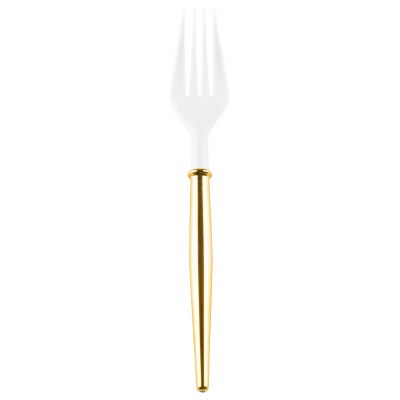 Pack of 12 6" White and Gold Cocktail Forks