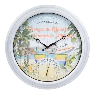 16" Round Margaritaville Indoor/Outdoor Clock With Temperature Gauge