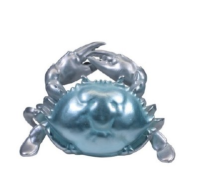 9" Silver and Blue Crab Polyresin Bottle Holder