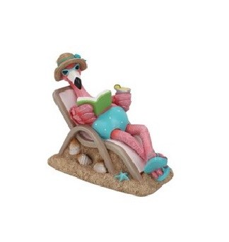 9" Flamingo With Book in Lounger