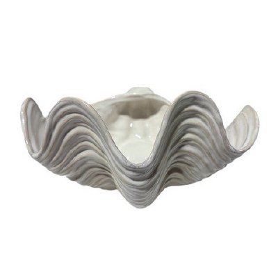 10" Antiqued White Clam Ceramic Bowl