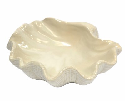 11" Ceramic Distressed White Clam Low Bowl