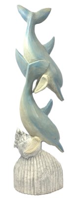 41" Blue Two Dolphins Wood Sculpture
