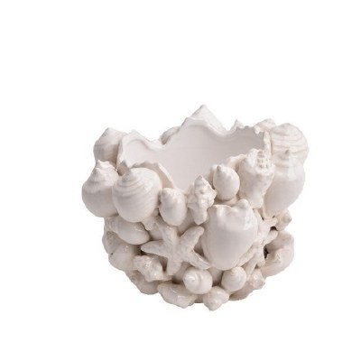 8" Antiqued White 3D Shell Ceramic Pot