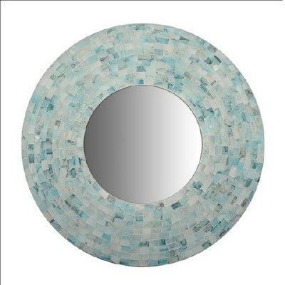 24" Round Blue and Natural Mosaic Mirror