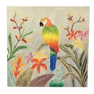 24" Sq Multi Color Parrot Scene Plaque