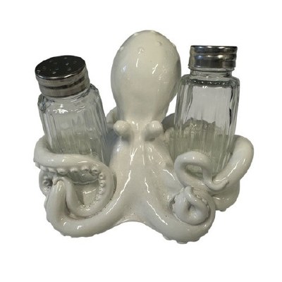 5" White Octopus Holding Salt & Pepper Shakers