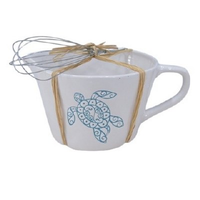 10" Blue and White Turtle Mixing Bowl With Whisk
