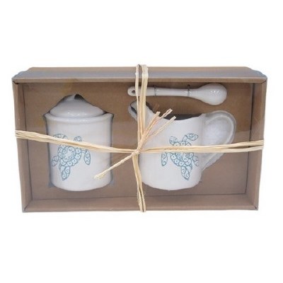 Set of Blue and White Turtle Sugar & Creamer