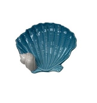 6" Blue Scallop Ceramic Dish With Shell
