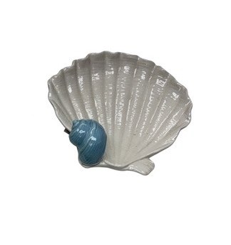 6" White Scallop Ceramic Dish With Shell