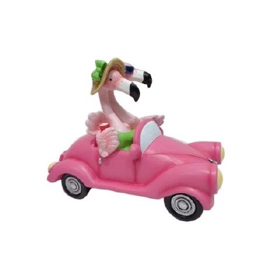 7" Polyresin Flamingos in Car