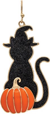 Gold Toned Black Cat on a Pumpkin Earrings