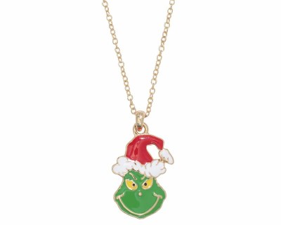 18" Gold Toned and Green Grinch Christmas Necklace