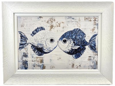24" x 32" Smooch Fish Gel Textured Coastal Print in White Frame