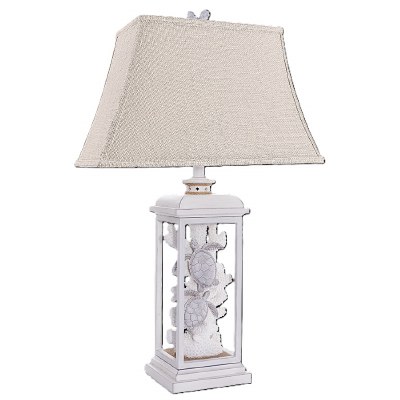 31" Distressed White Coastal Sea Turtle Lantern Table Lamp